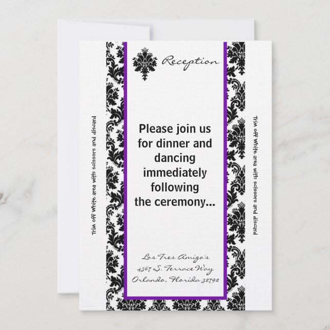 3.5x7 Reception Card Black Purpl Damask (Front)