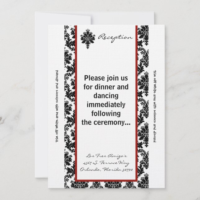3.5x7 Reception Card Black Red Damask (Front)