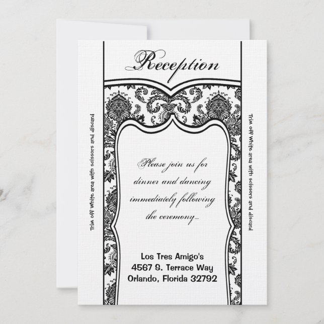 3.5x7 Reception Card Black White Damask (Front)