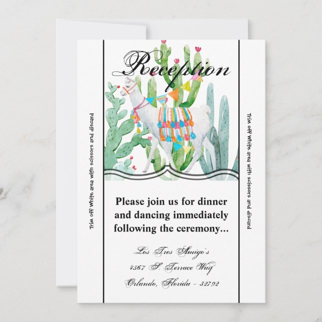 3.5x7 Reception Card Boho Llama Bohemian Cacti Des (Front)