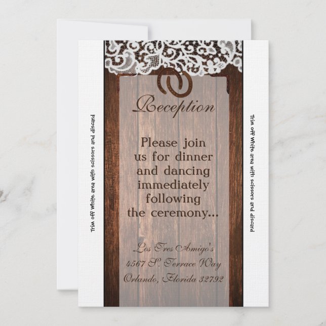 3.5x7 Reception Card Horse Shoes on Barn Wood Lace (Front)