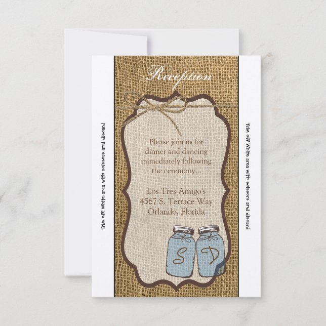 3.5x7 Reception Card Mason Jar Burlap Country Rust (Front)
