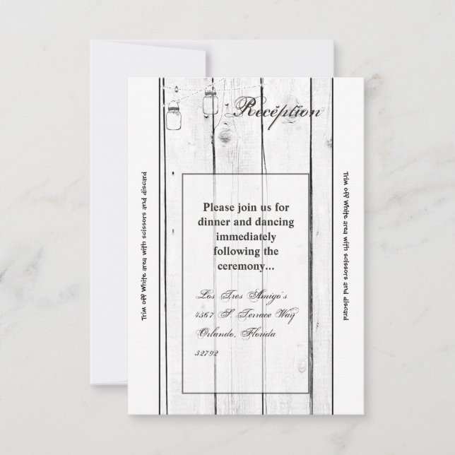 3.5x7 Reception Card Mason Jar String Lights Wood (Front)
