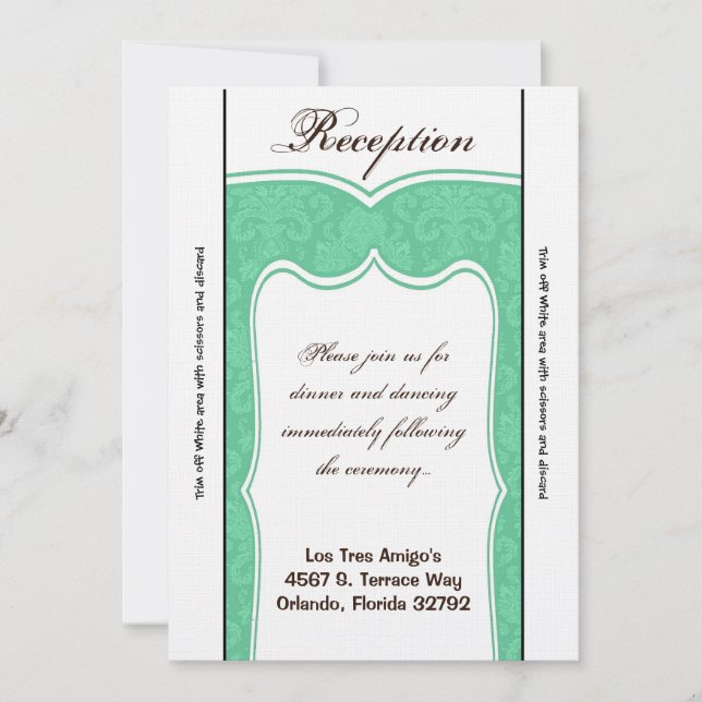 3.5x7 Reception Card Mint White Damask (Front)