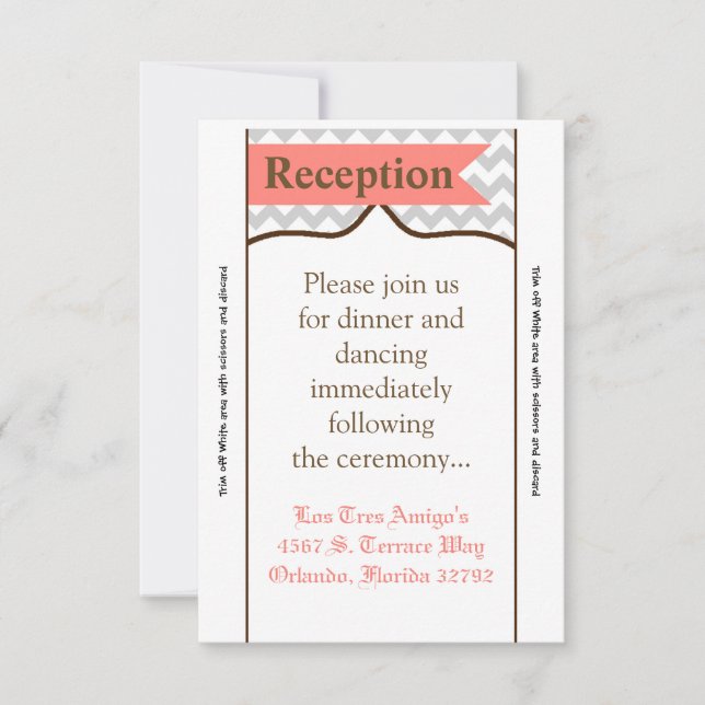 3.5x7 Reception Card Modern Chevron Stripe Coral (Front)