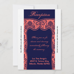 3.5x7 Reception Card Navy Blue Coral Damask