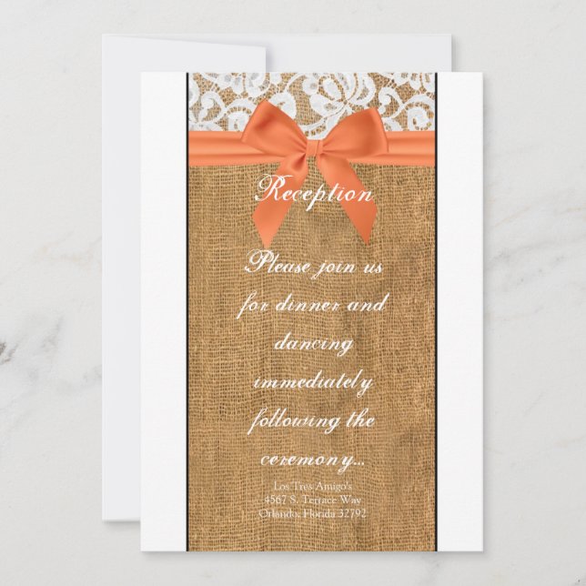 3.5x7 Reception Card Orange Burlap Lace (Front)
