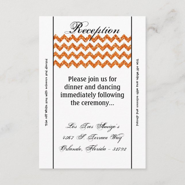 3.5x7 Reception Card Orange Glitter Chevron Stripe (Front)