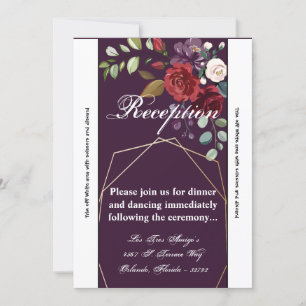 3.5x7 Reception Card Plum Purple Roses Gold Geomet