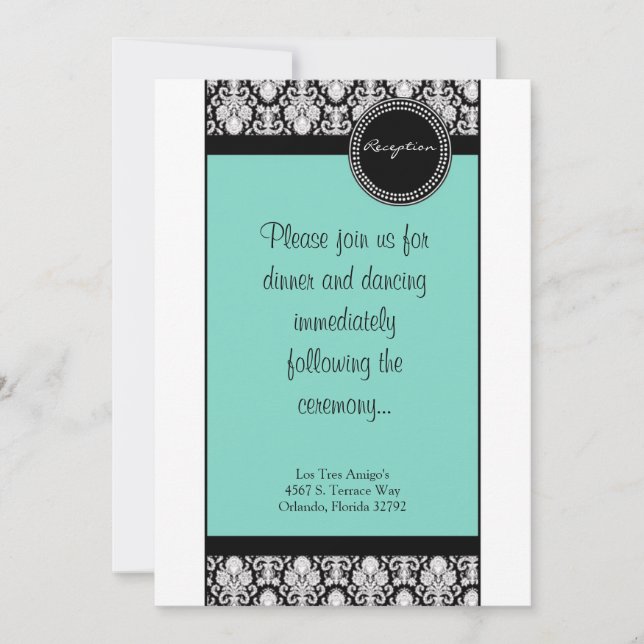 3.5x7 Reception Card Teal & Black Damask (Front)