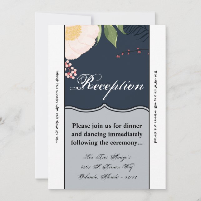 3.5x7 Reception Card White Floral Flowers on Dark (Front)
