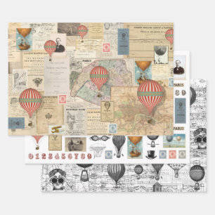 3 Aeronautical Balloon Collage Ephemera Sheets