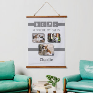 3 animal pet photo collage grey hanging tapestry