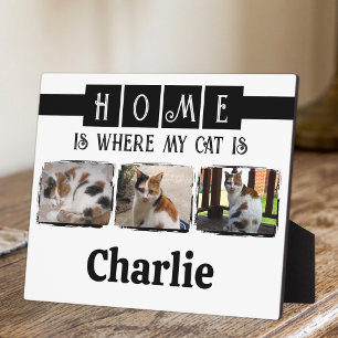 3 animal pet photo collage white black plaque