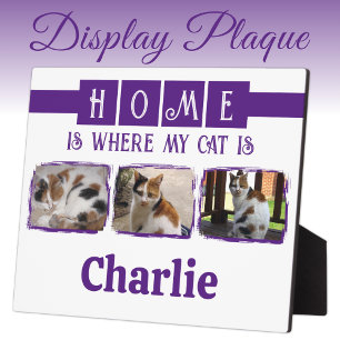 3 animal pet photo collage white purple plaque