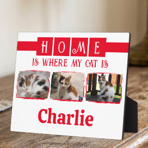 3 animal pet photo collage white red plaque