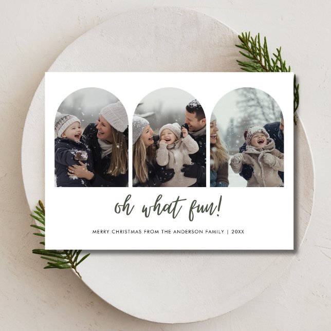 3 Arch Photo Family Christmas Oh What Fun Baby Holiday Card (Creator Uploaded)