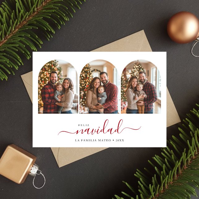 3 Arch Photo Spanish Christmas Feliz Navidad  Holiday Card (Creator Uploaded)