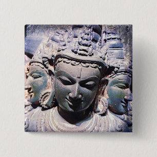 3 Asian Stone Faces Antique Statue Photo Stylish 15 Cm Square Badge