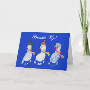 3 Baby Footprint Snowmen Holiday Card