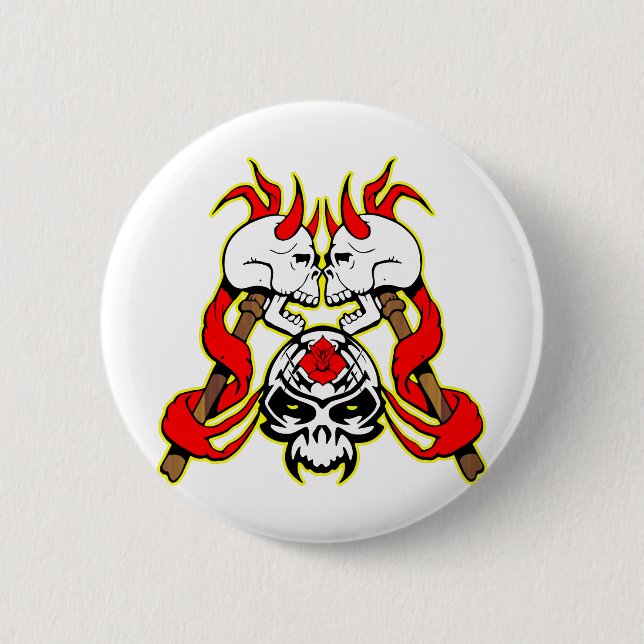 3 Battle Skulls Tattoo 6 Cm Round Badge (Front)