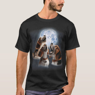 3 Beagles Howling At The Moon Funny Pet Beagle Dog T-Shirt