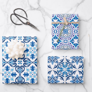  😍 3 Beautiful Blue Azulejos Wrapping  Paper Sheet