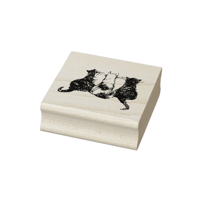 3 Black and White Cat illustration Rubber Stamp (Stamp)
