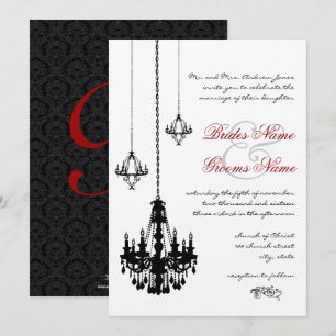 3 Black Chandeliers Red Accents Wedding Invitation