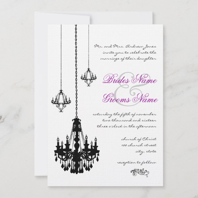 3 Black Chandeliers Wedding Invitations (Front)