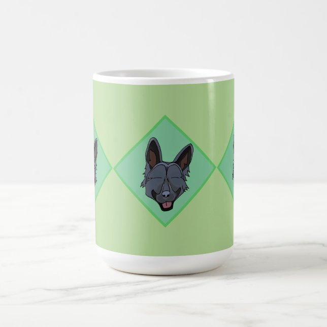 3 Black German Shepherd green diamond mug (Center)