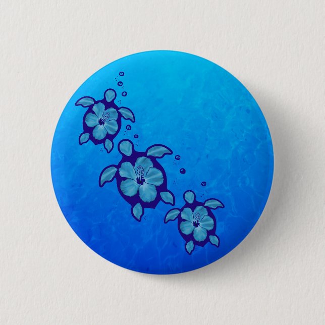 3 Blue Honu Turtles 6 Cm Round Badge (Front)