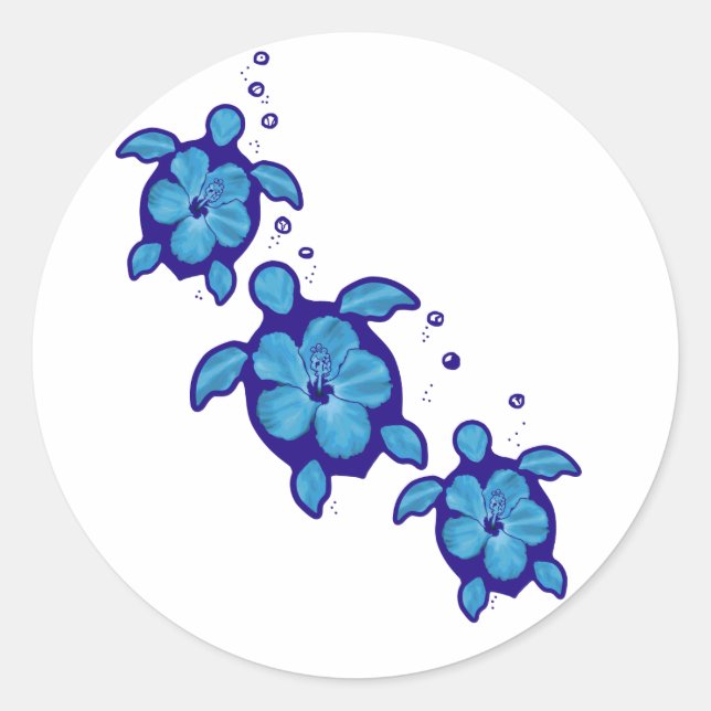 3 Blue Honu Turtles Classic Round Sticker (Front)