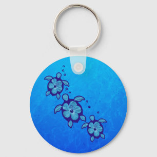 3 Blue Honu Turtles Key Ring