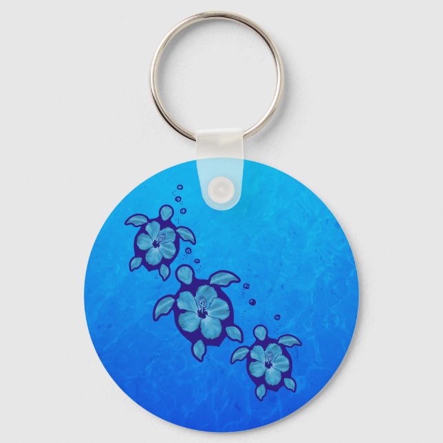 3 Blue Honu Turtles Key Ring (Front)