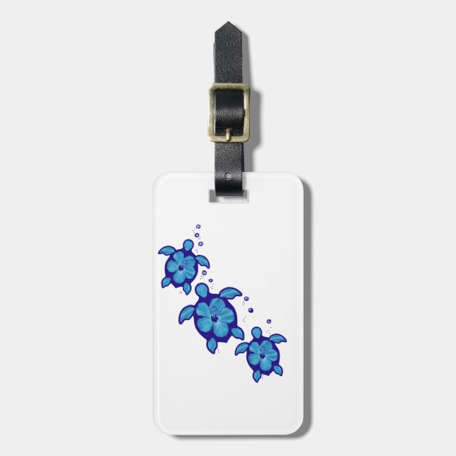 3 Blue Honu Turtles Luggage Tag (Front Vertical)