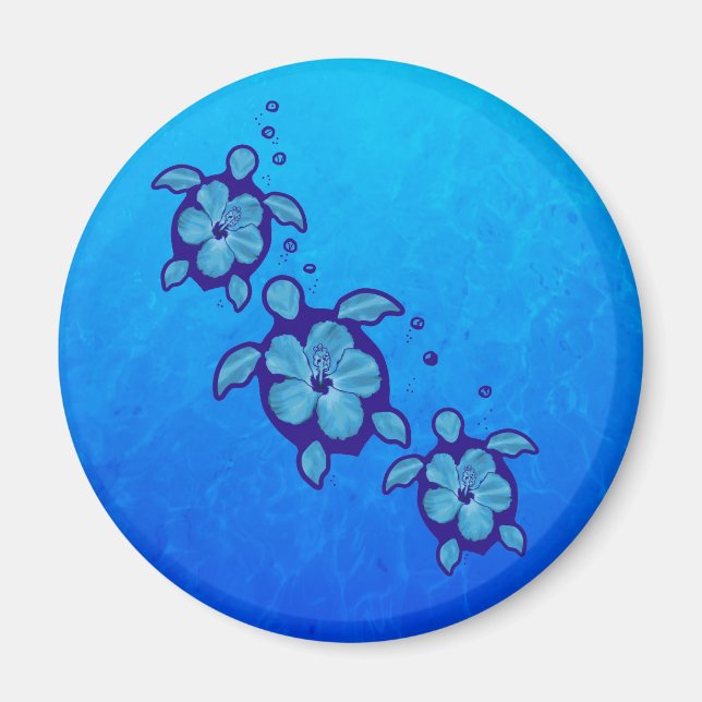 3 Blue Honu Turtles Magnet (Front)