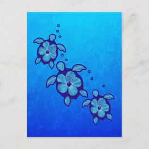 3 Blue Honu Turtles Postcard