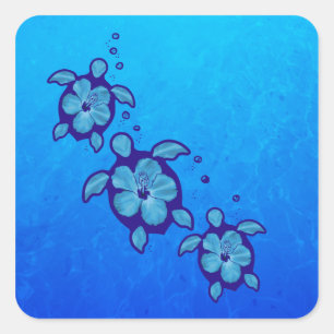 3 Blue Honu Turtles Square Sticker