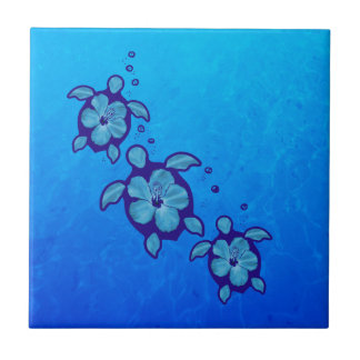 3 Blue Honu Turtles Tile
