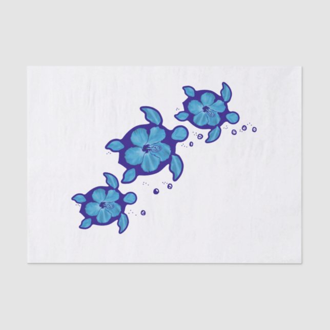 3 Blue Honu Turtles Tissue Paper (Front)