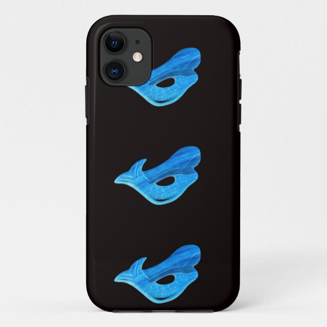 3 blue mermaids on black case (Back)