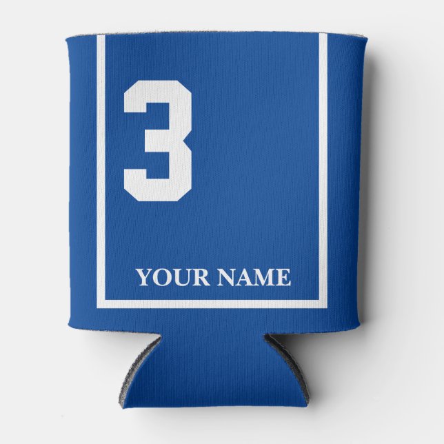 3 Blue with White Horse Saddle Blanket Custom Can Cooler (Front)