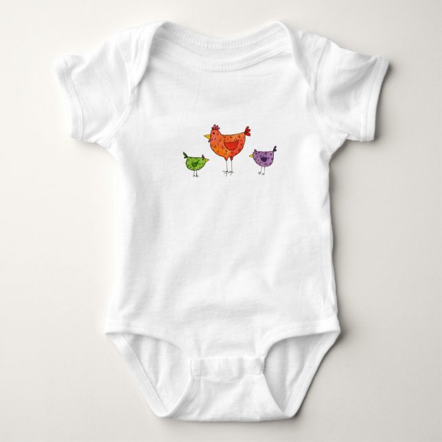 3 Bright Chickens Baby Bodysuit (Front)