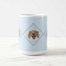 3 Brown Retriever blue diamond patterned mug