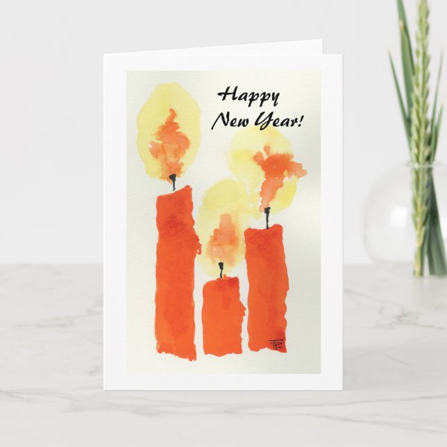 3 Candles.  Happy     New Year! Holiday Card (Front)