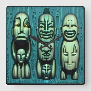3 Cannibals Redux II Square Wall Clock