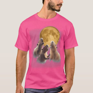 3 Capybara Howling At The Moon Funny Capybara Anim T-Shirt