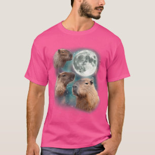 3 Capybara Moon Giant Rodents Weird Howling Parody T-Shirt
