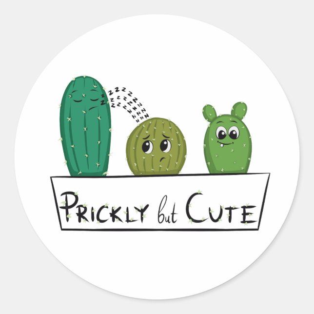 3 Cartoon Cactus Infants in Planter Classic Round Sticker (Front)